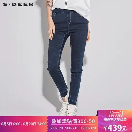 sdeer 圣迪奥女装休闲松紧抽绳系腰运动牛仔裤S18280846图片
