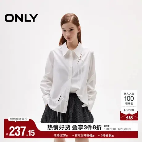 ONLY2025夏季新款甜美系带蝴蝶结纯色正肩直筒显瘦翻领长袖衬衫女商品大图