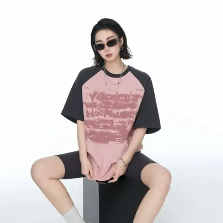 YEP2025夏季新款撞色拼接字母印花T恤美式潮牌中性街头风半袖上衣图片