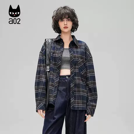 a02【ET自然】格子衬衫女2025新款春季长袖宽松衬衣叠穿内搭商品大图