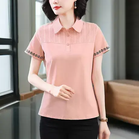 纯棉短袖t恤女宽松2025夏装新款中老年妈妈翻领polo衫体恤上衣商品大图