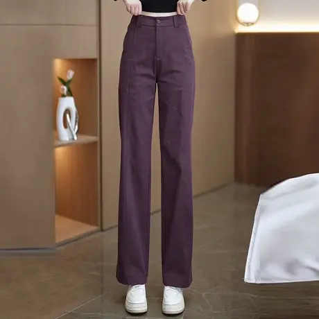 紫色时尚天丝棉窄版直筒裤女宽松显瘦春秋2025年新款百搭西装休闲商品大图
