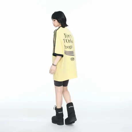 美式潮牌三条杠拼色短袖T恤女夏季2025新款宽松运动情侣半袖上衣商品大图