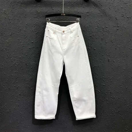 白色洋气弯刀牛仔长裤女士25春季新款高腰宽松显瘦百搭老爹哈伦裤商品大图