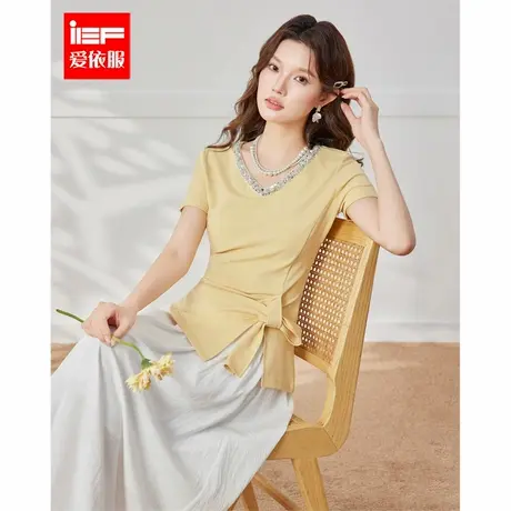 IEF/爱依服2025夏季新款法式成熟优雅通勤V领修身百搭设计感上衣商品大图