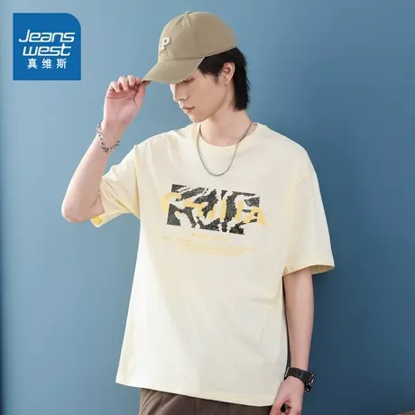 E8真维斯男女同款2025夏季新款潮牌休闲时尚印花合身圆领短袖T恤图片