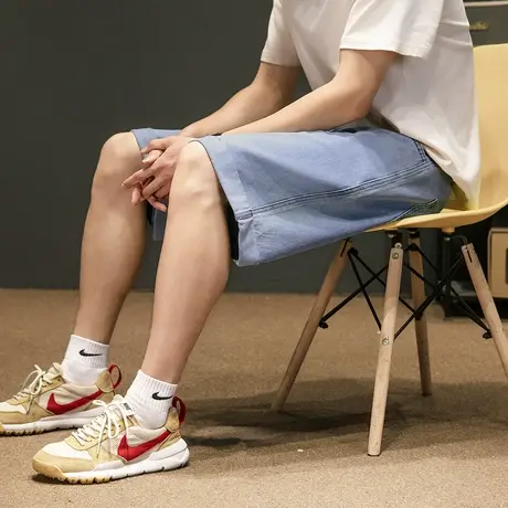 唐狮夏季新款牛仔短裤男百搭宽松薄款时尚卷边牛仔五分中短裤官方图片