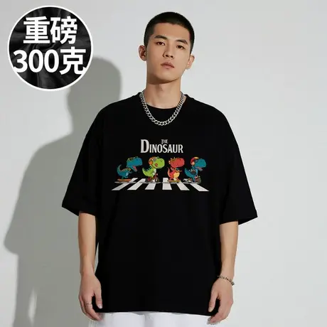 【100%棉】300斤大码男装美式潮牌胖子加肥加大码半袖短袖情侣T恤图片