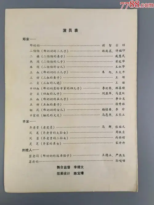 1984年风俗喜剧红白喜事节目单北京人民艺术剧院演出
