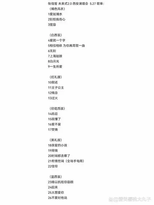 张信哲未来式2.0演唱会 歌单 曲目表