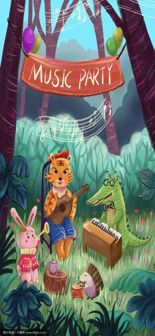 动物音乐会演奏可爱卡通插画_千图网