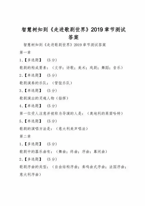 智慧树知到《走进歌剧世界》2019章节测试答案
