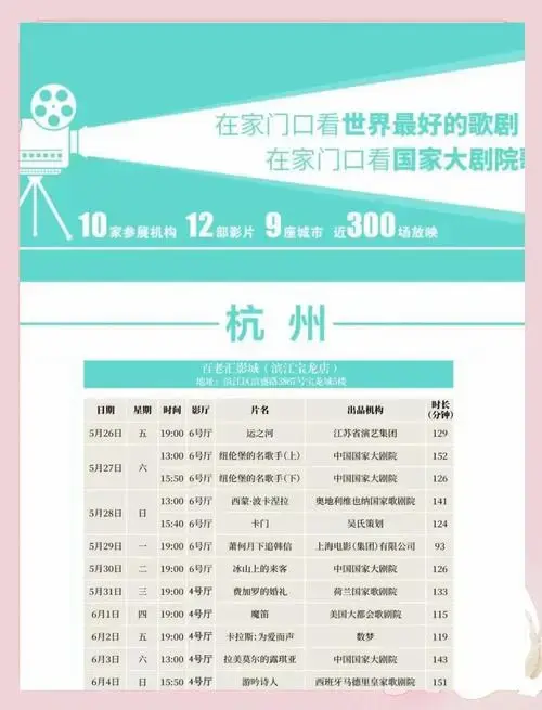 杭州歌剧电影节开票!多部经典作品抢先看