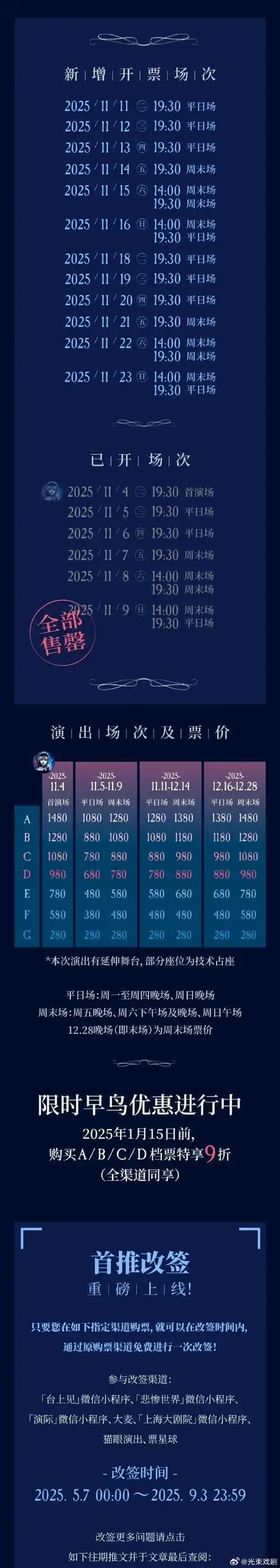 首轮开票即售罄,#音乐剧悲惨世界#限时早鸟全新场次加开!