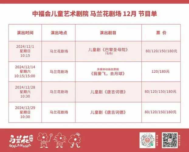 中福会儿童艺术剧院马兰花剧场12月节目单