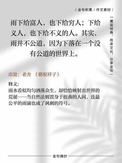骆驼祥子灵魂金句!老舍笔下的残酷人间启示