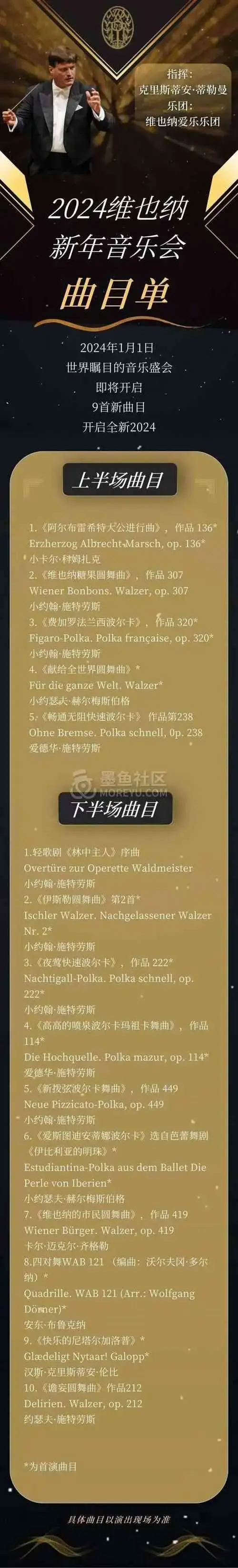 2024维也纳新年音乐会节目单来了!