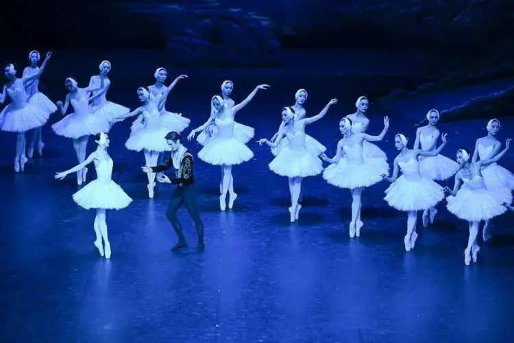 上海大剧院,上海芭蕾舞团演员在演出上芭经典版《天鹅湖》的精彩片段
