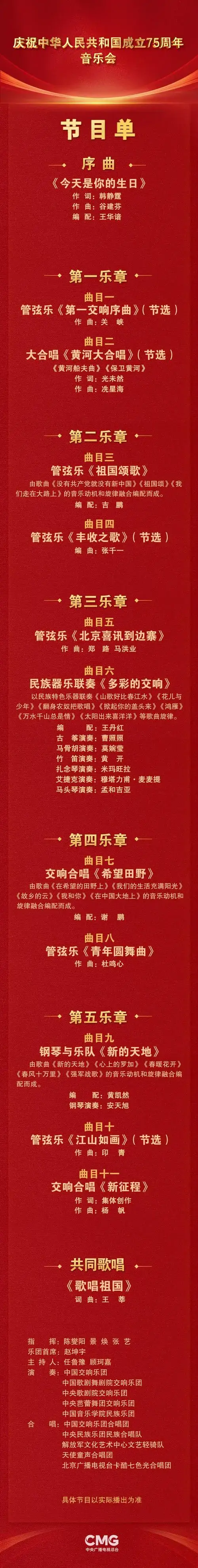 庆祝中华人民共和国成立75周年音乐会今晚播出