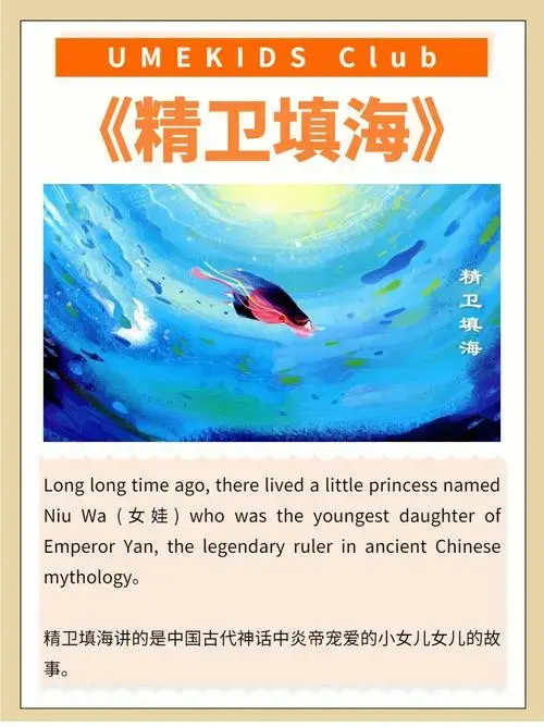 古代神话《精卫填海》中说,炎帝的小女儿女娃游东海溺死后,为了报仇