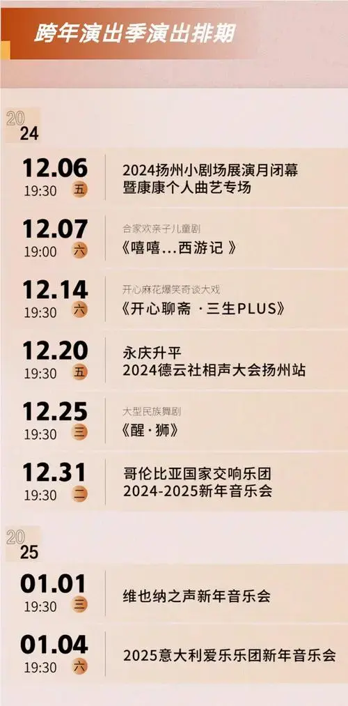 扬州运河大剧院2024—2025跨年演出季重磅发布