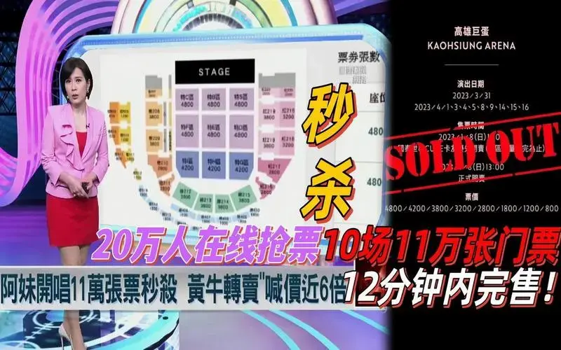 张惠妹高雄演唱会门票秒杀!10场11万张门票12分钟完售