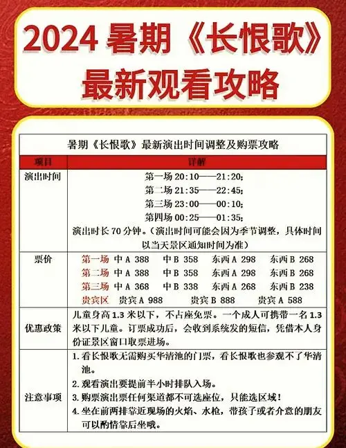 2024《长恨歌》演出时刻表 《长恨歌》是首部大型实景历史舞剧,以唐