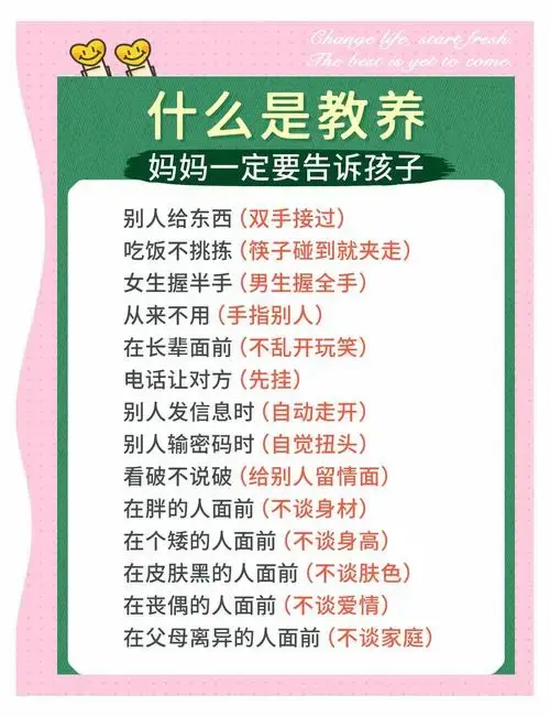 家长必知:孩子必须牢记的10个基本修养