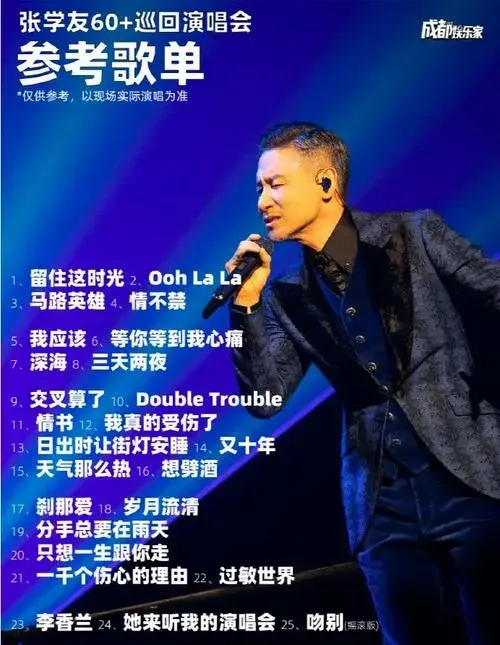 张学友60 演唱会歌单,提前收藏!