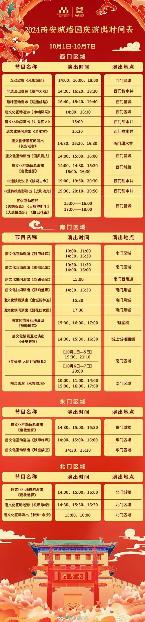【2024西安城墙国庆演出时间表】