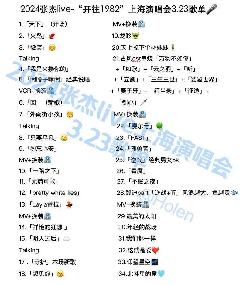 张杰2024演唱会每站歌单一样吗 - 抖音