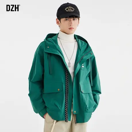 男士户外冲锋衣男款爬山穿搭登山服绿色上衣工装外套潮牌男春秋款商品大图