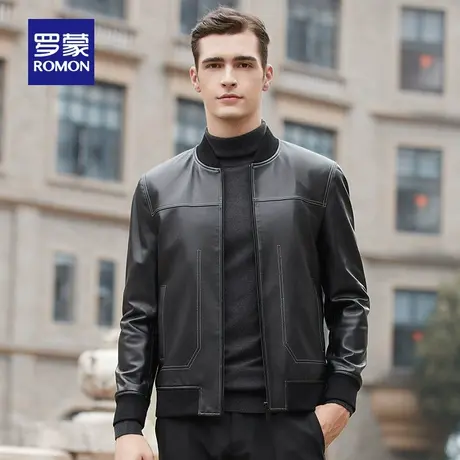 【绵羊皮】罗蒙男士真皮皮衣2020秋季新款棒球领外套时尚短款夹克图片