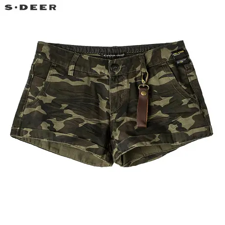 sdeer圣迪奥女装夏装变奏迷彩印花皮质搭袢短裤S17280952商品大图