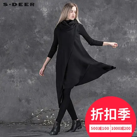 sdeer圣迪奥女冬装设计感钩织围脖串色连衣裙S15481211图片