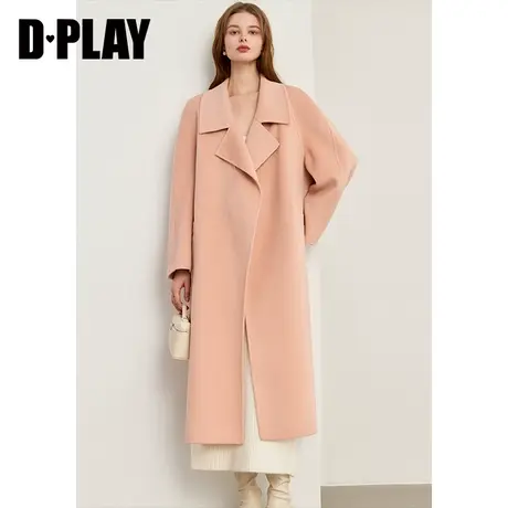 DPLAY冬气质通勤翻驳领橘色羊毛呢双面呢中长款大衣女商品大图