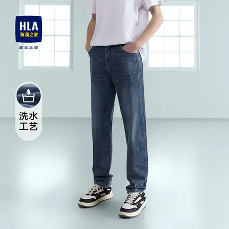 HLA/海澜之家2023热卖洗水工艺牛仔裤五袋款立体压胶直筒裤子男图片