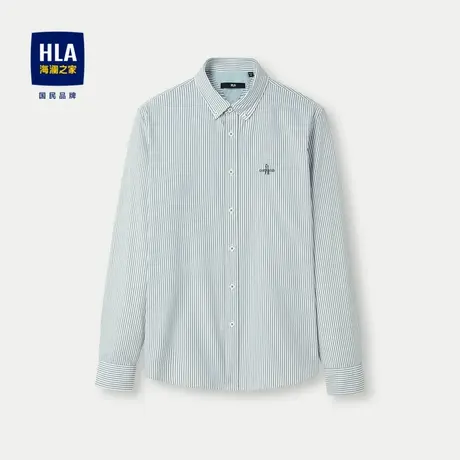 HLA/海澜之家休闲时尚长袖衬衫2024春夏新款制扣领精致绣花衬衣男图片