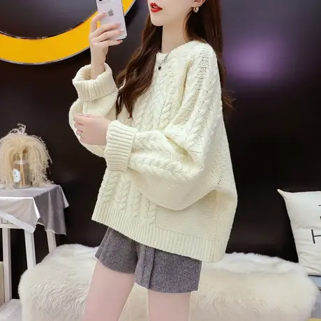 宽松慵懒风毛衣女2024年新款早春季时尚洋气减龄宽松显瘦百搭上衣图片