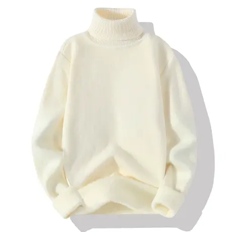 打底高领毛衣男士羊毛衫秋冬季内搭线衣加绒加厚白色一体绒针织衫图片