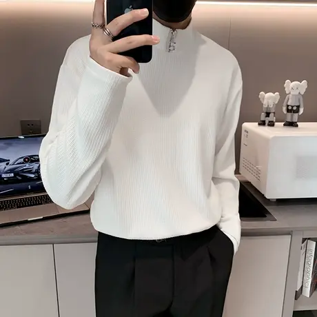 半高领拉链卫衣男潮ins小众设计感潮男发型师春秋内搭潮牌打底衫商品大图