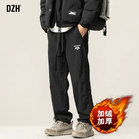 男士工装加绒裤子男冬季宽松直筒黑色休闲运动裤长裤2024新款男裤商品大图