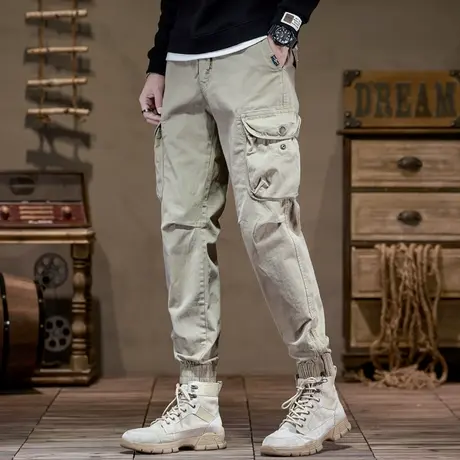 大码百搭裤子男款美式复古束脚工装裤男户外宽松纯色男裤休闲男装商品大图