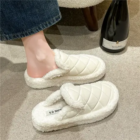 网红毛毛拖鞋女秋冬外穿2024年新款ins潮厚底保暖家居包头半拖鞋图片