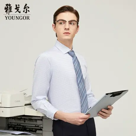 雅戈尔男士衬衫春夏新品官方商务休闲易打理格纹长袖衬衫男图片