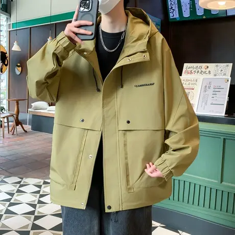 2024新款春秋季男士夹克潮流百搭连帽外套时尚休闲青年潮牌上衣服商品大图