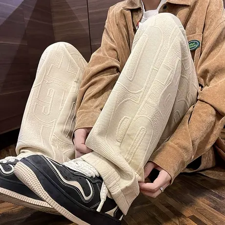 纹理感日系cityboy直筒休闲裤男阔腿设计感oversize运动拖地长裤商品大图
