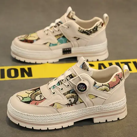 帆布男鞋2024新款春季新款厚底休闲运动板鞋旋转纽扣学生小众潮鞋图片