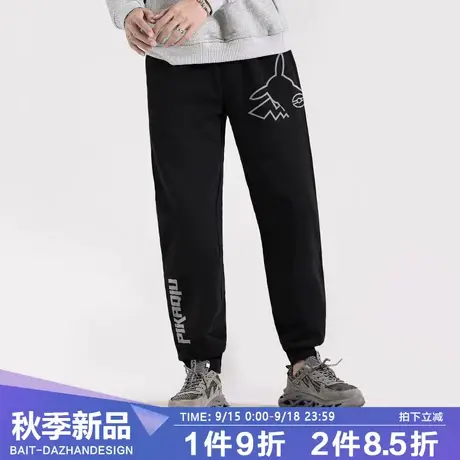 男生裤子今年流行爆款烫银皮卡丘潮牌黑色加绒冬季灰色束脚卫裤女商品大图