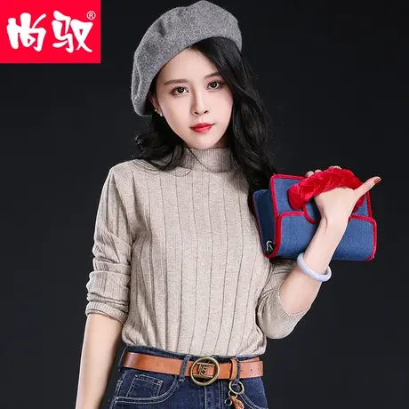 【清仓】韩版春新款女士中高领毛衣长袖上衣纯色薄款针织衫打底衫商品大图